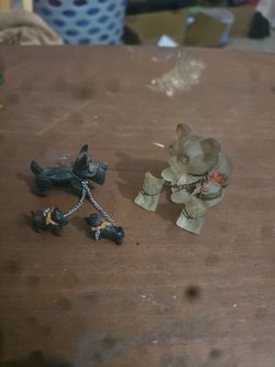 Vintage Dog Figurine Set with Chain Puppies