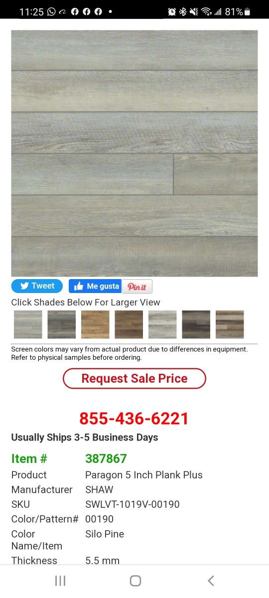 Shaw Floors 5" X 48" Thickness 0.217 IN 15 SQ FT X Box