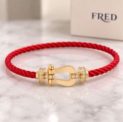 FRED Force 10 18K Yellow Gold Diamond Bracelet – Red Cable + Box