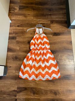 As U Wish brand Orange and White Chevron Halter Dress