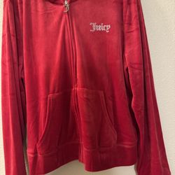 Juicy Couture Red Velour Women Zip Up Jacket Size XXL U12