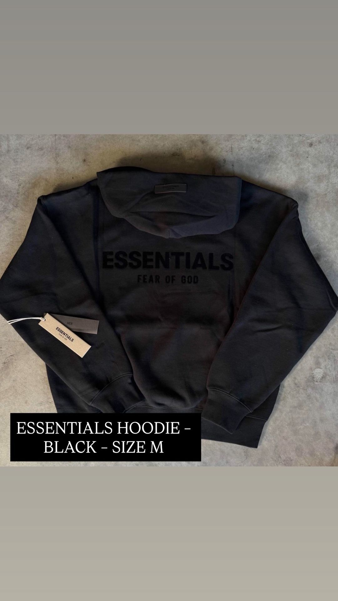 ESSENTIALS HOODIE β BLACK β SIZE M β NEW π₯