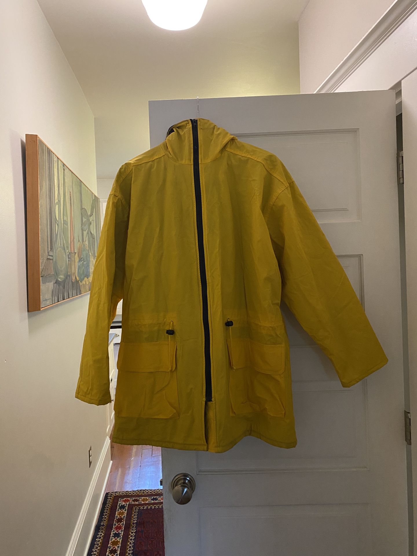 Rad Vintage 90s Wippette Rain Things Yellow Vinyl Jacket with Soft Fleece Lining Size Large