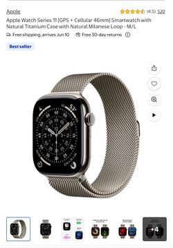 Apple Watch Series 11 [GPS + Cellular 46mm] Smartwatch with Natural Titanium Case with Natural Milanese Loop - M/L
