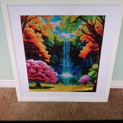 All Crystal Rhinestone Waterfall Diamond Painting Framed 3D Mosaic Art 25 Inches