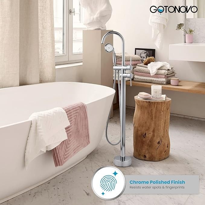 Freestanding Bathtub Faucet Tub Filler Bathroom Shower Faucet Set Shower Mixer Taps with Hand Held Shower Floor-Mount High Flow with Hand Sprayer