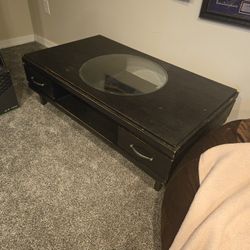 Black Coffe Table With Glass center/storage 