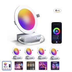 4 Pack Smart Recessed Lighting 6 Inch, Recessed Light Fixtures with Junction Box, 15W 1250LM (2700K-6500K) Dimmable Changing Downlight Compatible with