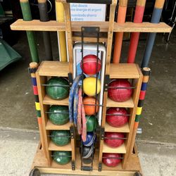 Vintage Croquet, Bocce Ball & HorseShoe Yard Game Set Mothers Day Family Game