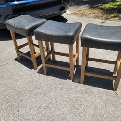Set of 3 Modern Gray Saddle Seat Nailhead Trim Accent Bar Stools