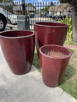 Rad Ceramic Planters-Red Garden Pots $300 set of 3.