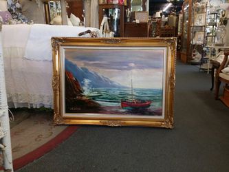 Mid Century California seascape. Large Size. Beautiful Frame