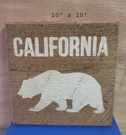 California Bear Rustic Wood Sign 10x10
