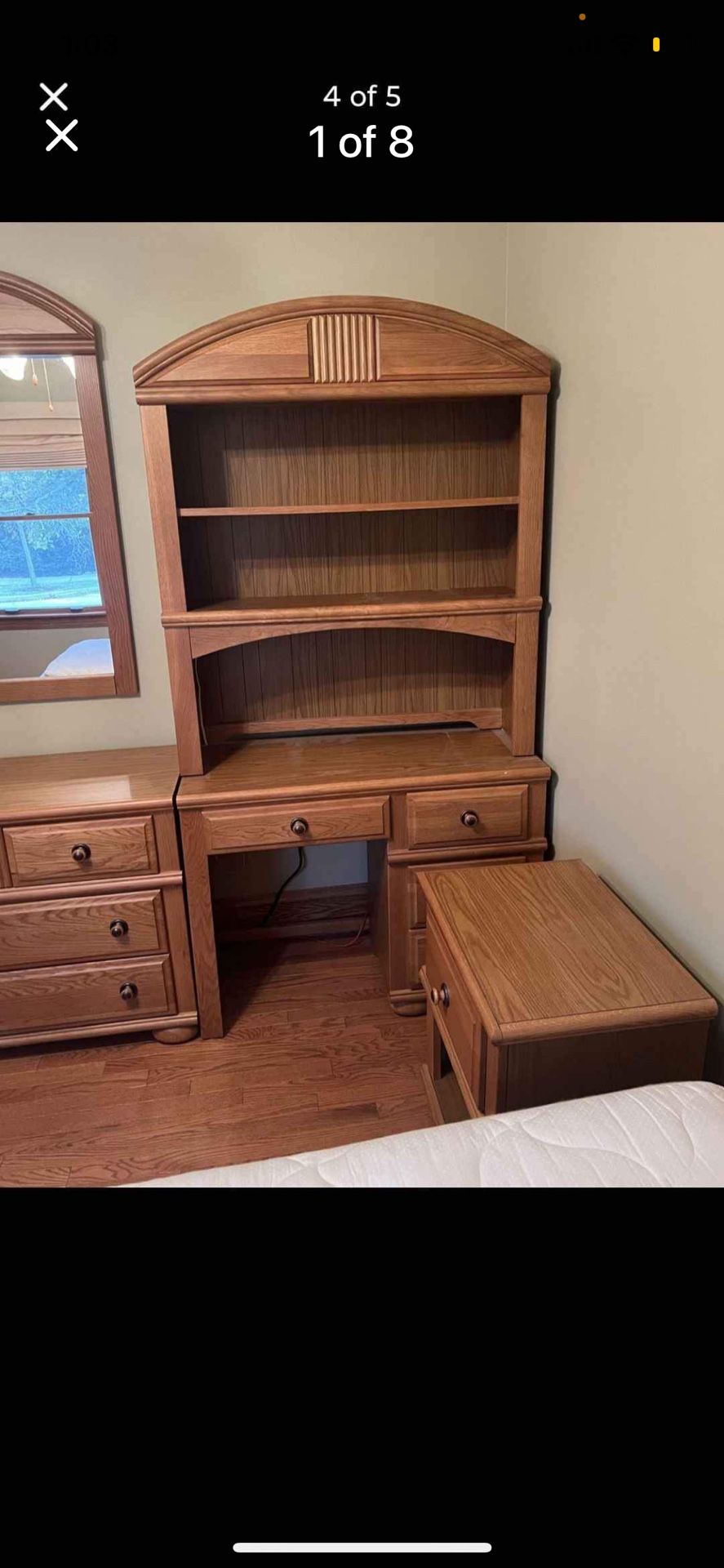 Oak Desk With Hutch $70, Oak Mirror $20