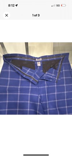 IZOD Men's Blue Plaid Pants Flat Front Button Zip Woven Polyester Rayon 38