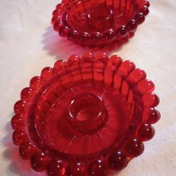 Vintage Anchor Hocking Ruby Red Glass Candlestick Holders