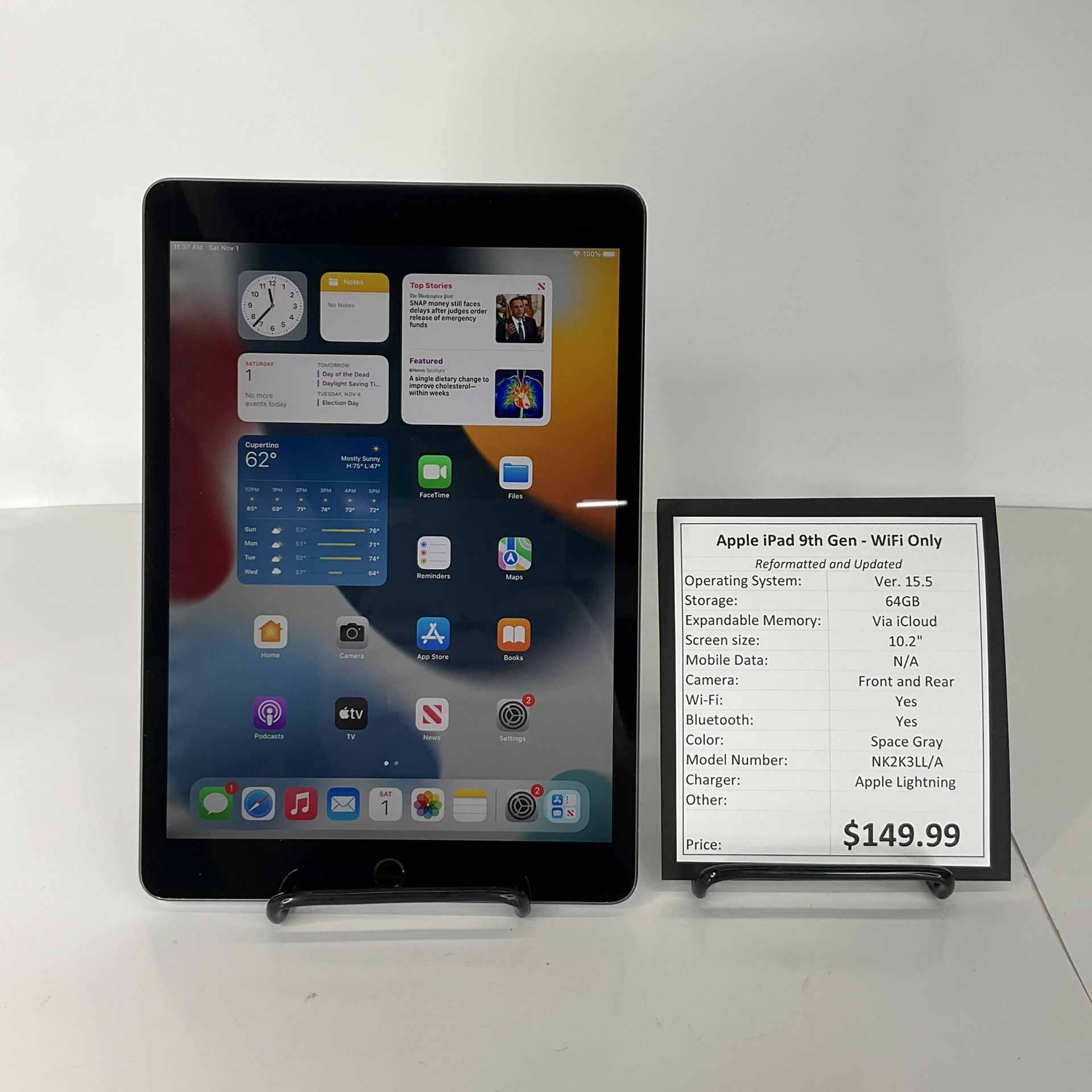 10.2” Apple iPad 9th Gen Tablet - Wi-Fi Only - Space Gray