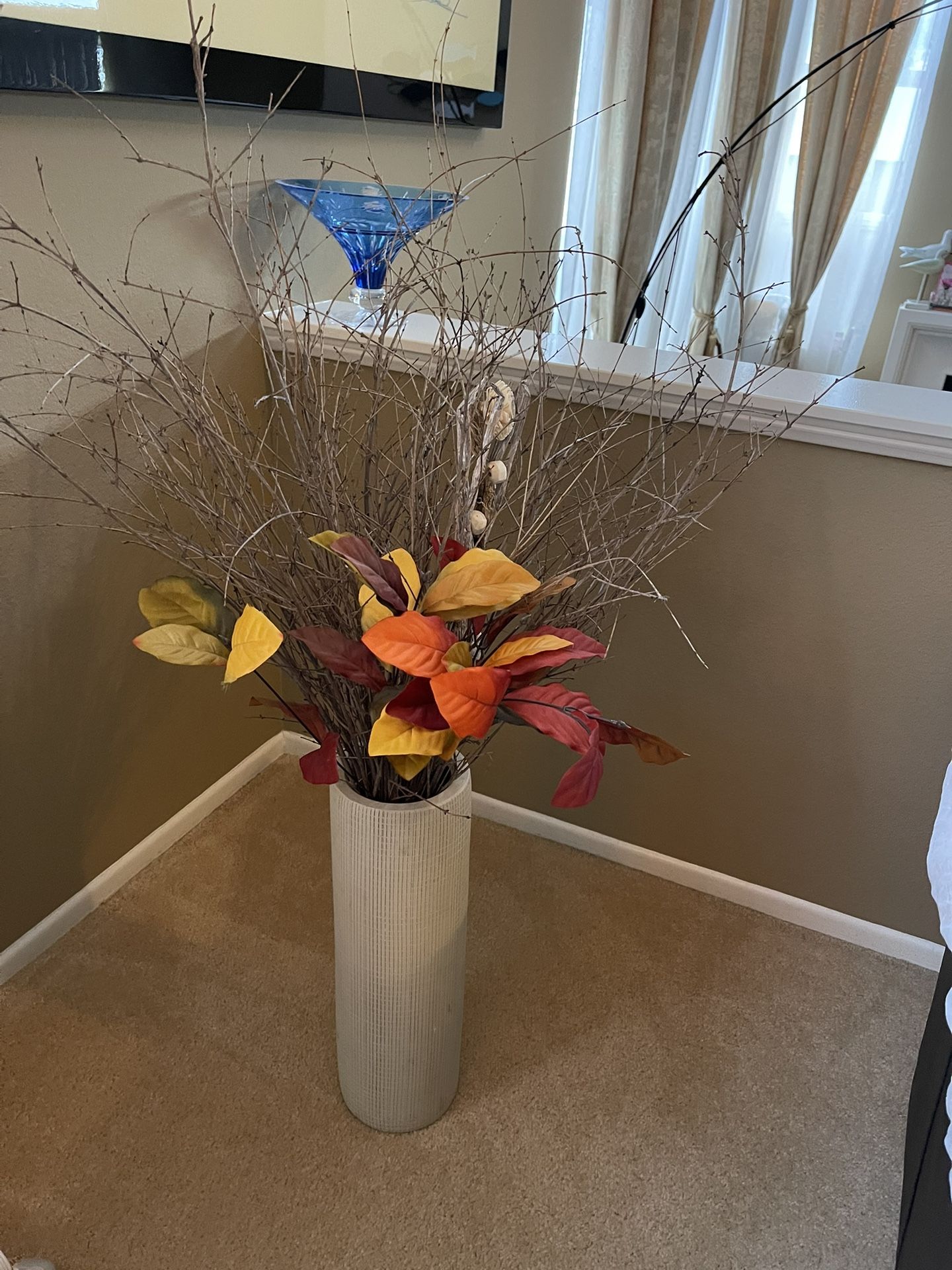 Beautiful Tall Vase With Natural Breech Wood