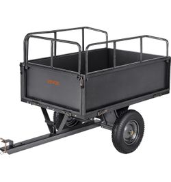 VEVOR Heavy Duty ATV Trailer Tow Behind Dump Cart, 17 Cu.Ft. 600lbs Capacity, Pull Behind Steel Yard Wagon Dump Trailer for Tractor Lawn Mower Garden