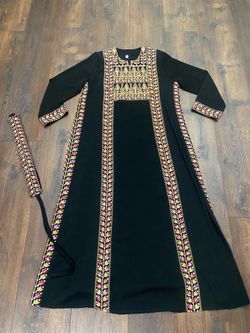 Women’s black stitched abaya dress size large xl #21