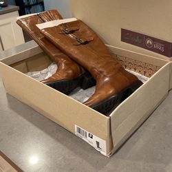 Boots Knee high Tan Leather 