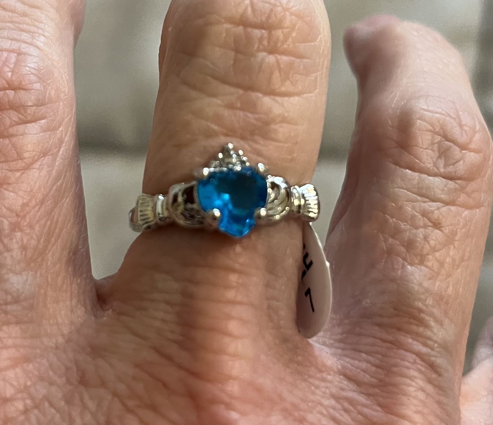 New CZ blue Irish wedding ring size 6