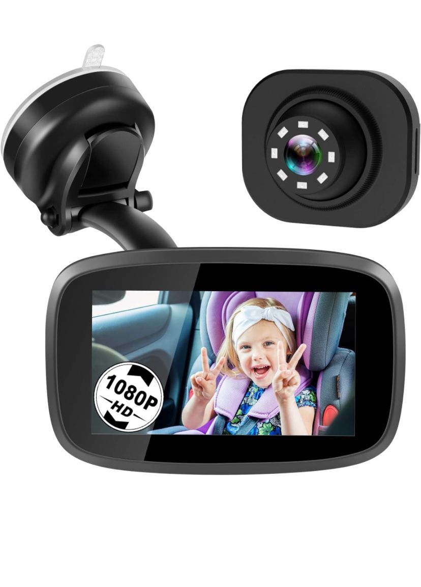 1080P Baby Car Mirror, Shybaby 4.3'' Baby Car Camera Monitor 170° Wide View, HD Night Vision Function and Reusable Sucker Bracket