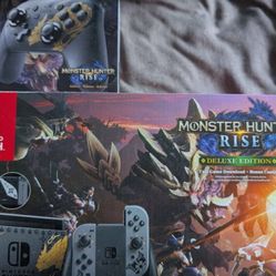 New In Box Nintendo Switch Monster Hunter Rise Console with matching controller and 6 games