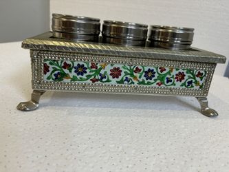 Spice Holder Indian With Design Silver 