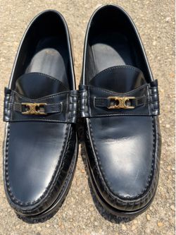 Celine Luco triomphe designer women’s black leather loafers shoes