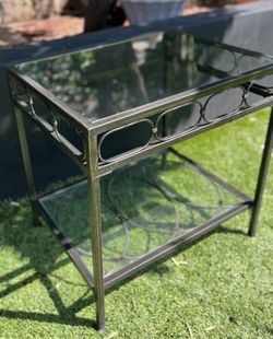 Iron & Tempered Glass Side Table Antique Bronze Finish End Table