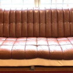 3pc Brown Beige Leather Sofa Set