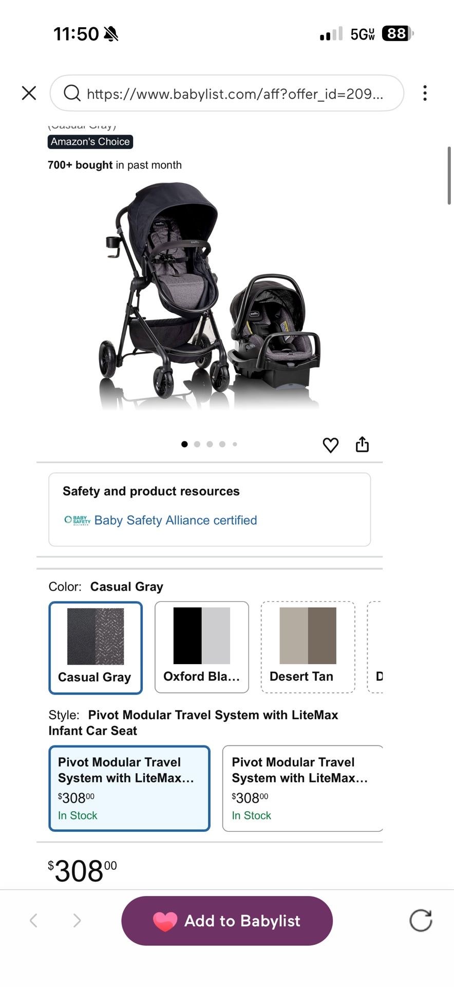 Evenflo Pivot Travel System/Black