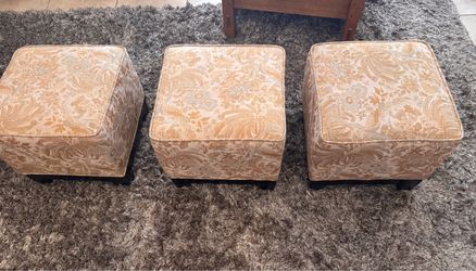Set of 3 Upholstered Ottoman Footstools