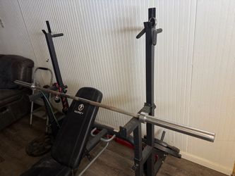 Weight bench with rack, metal weights and Bar