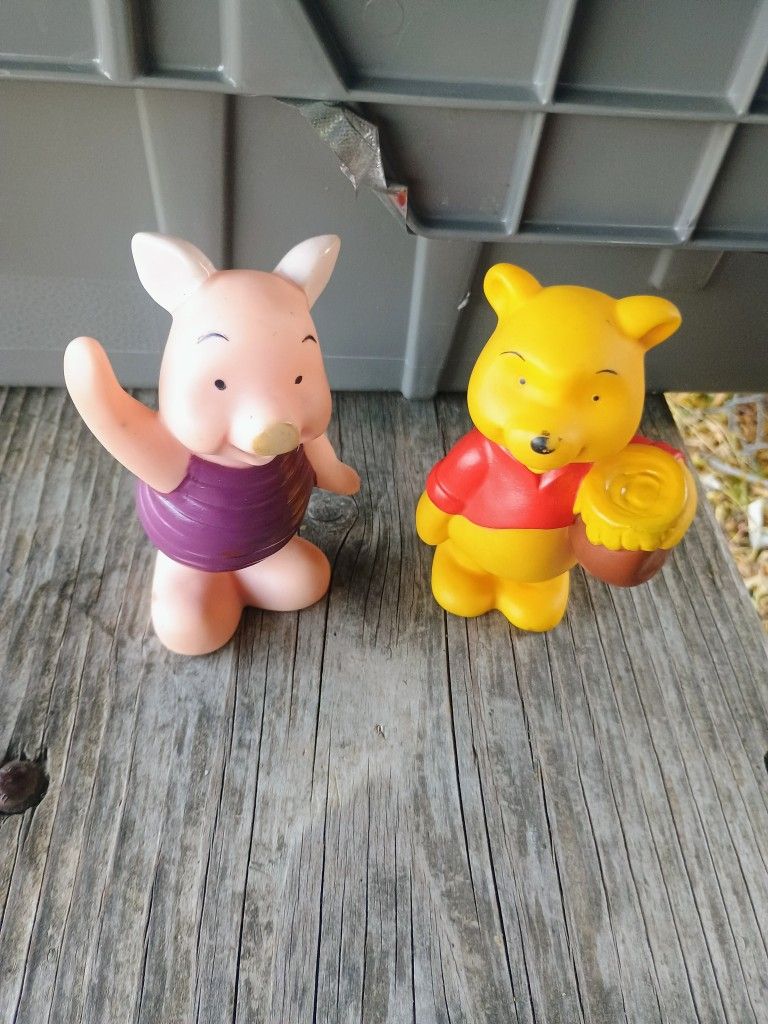 Vintage Piglet And Winnie The Pooh Squeaker Toys 5" Plastic Squeeze Squeaky Collectible
