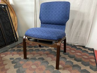 Blue Damask Upholstered Wood Framed Church Chair