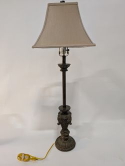 Ornate Metal Floor Lamp with Tapered Fabric Shade