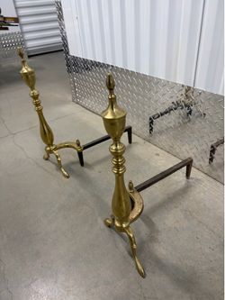 Vintage Brass Urn Top Fireplace Andirons