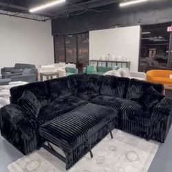 NEW IN  BOX - Black Cord Fabric Sectional With pullout bed** Finance Available $54 down