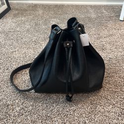 NEW Bella Russo Large Bucket Bag Black Leather With Attachable Pouch