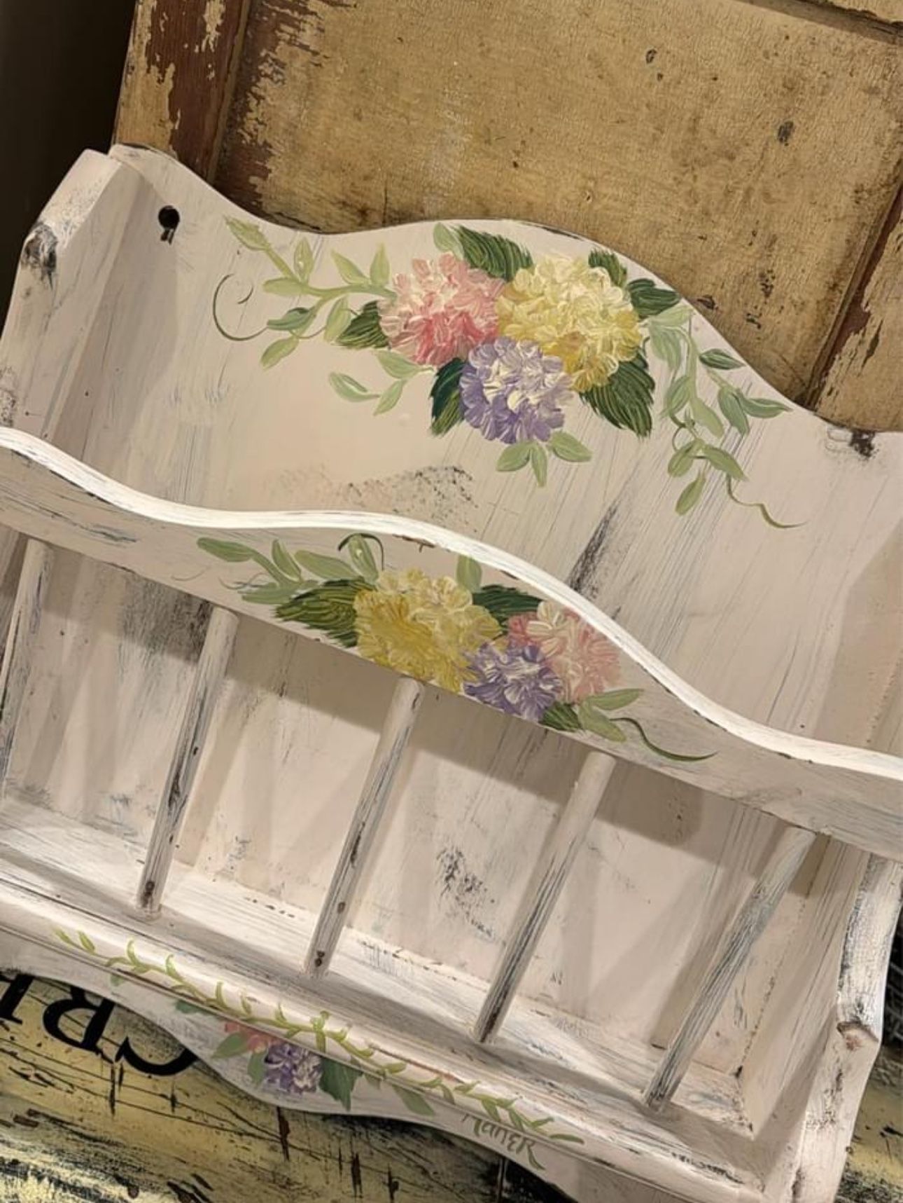 Wooden Wall Mount Hand Painted Magazine/towel Rack