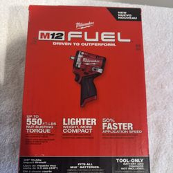 Milwaukee M12 FUEL 12V Lithium-Ion Brushless Cordless Stubby 3/8 in. Impact Wrench (Tool-Only)