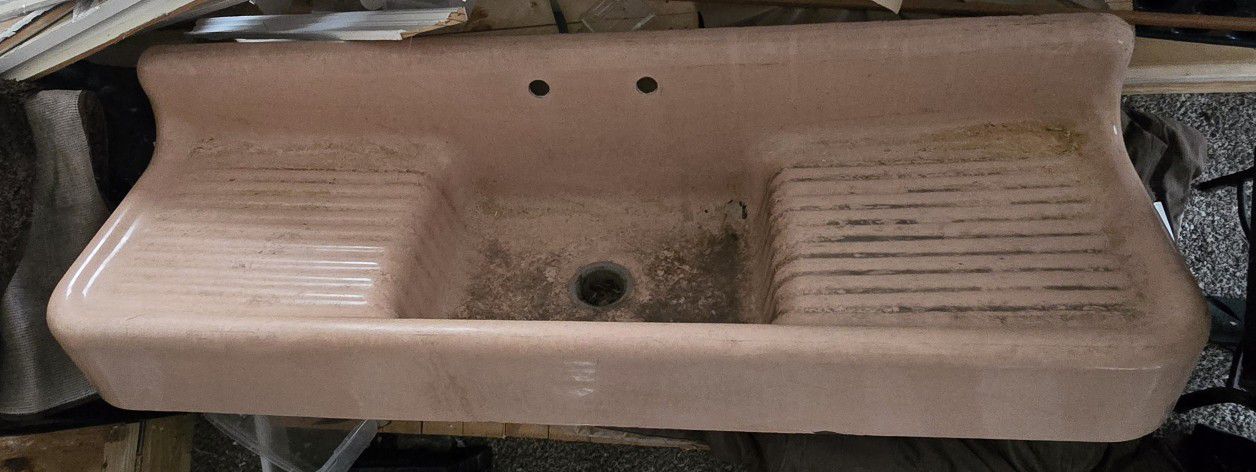 6 Foot Vintage Antique Cast Iron Enamel Farm Sink
