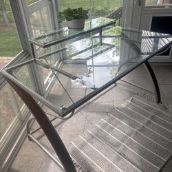 Realspace Axley 55" Wide Glass Computer Desk, Cherry/Silver