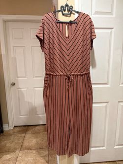 Women’s Mauve Striped Romper with Drawstring Waist