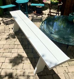 6’ White Vinyl Outdoor Patio Bench: 72 in. W x 11 in. D x 16 in. H