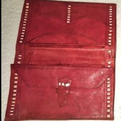 Handcrafted moroccan leather Wallet VTG Bifold Embossed Stitched Hand -
