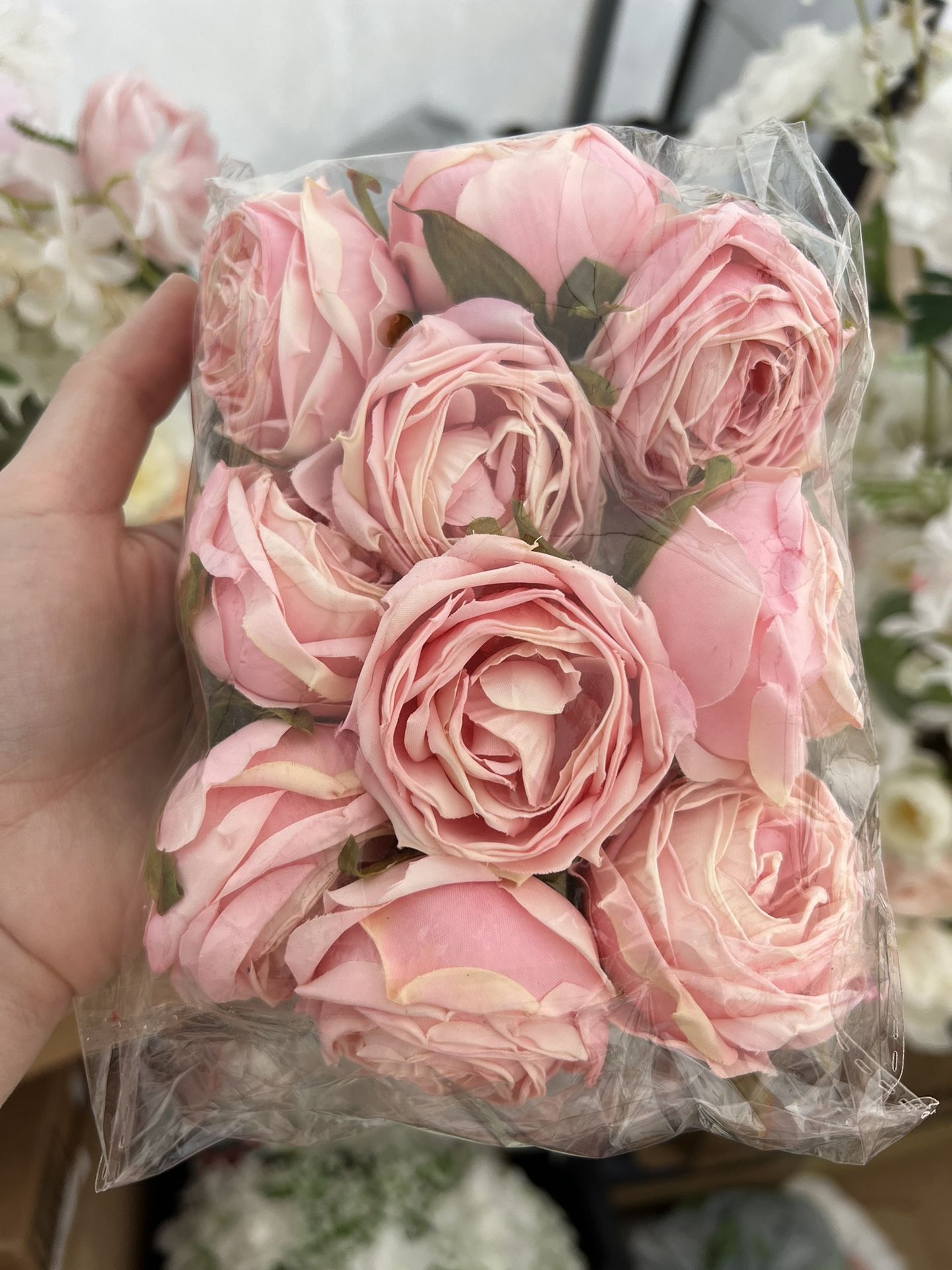10 Artificial Flowers Roses With Stems Vintage Style, Pink Roses For Home Decor, Event Party Decor DIY Centerpieces