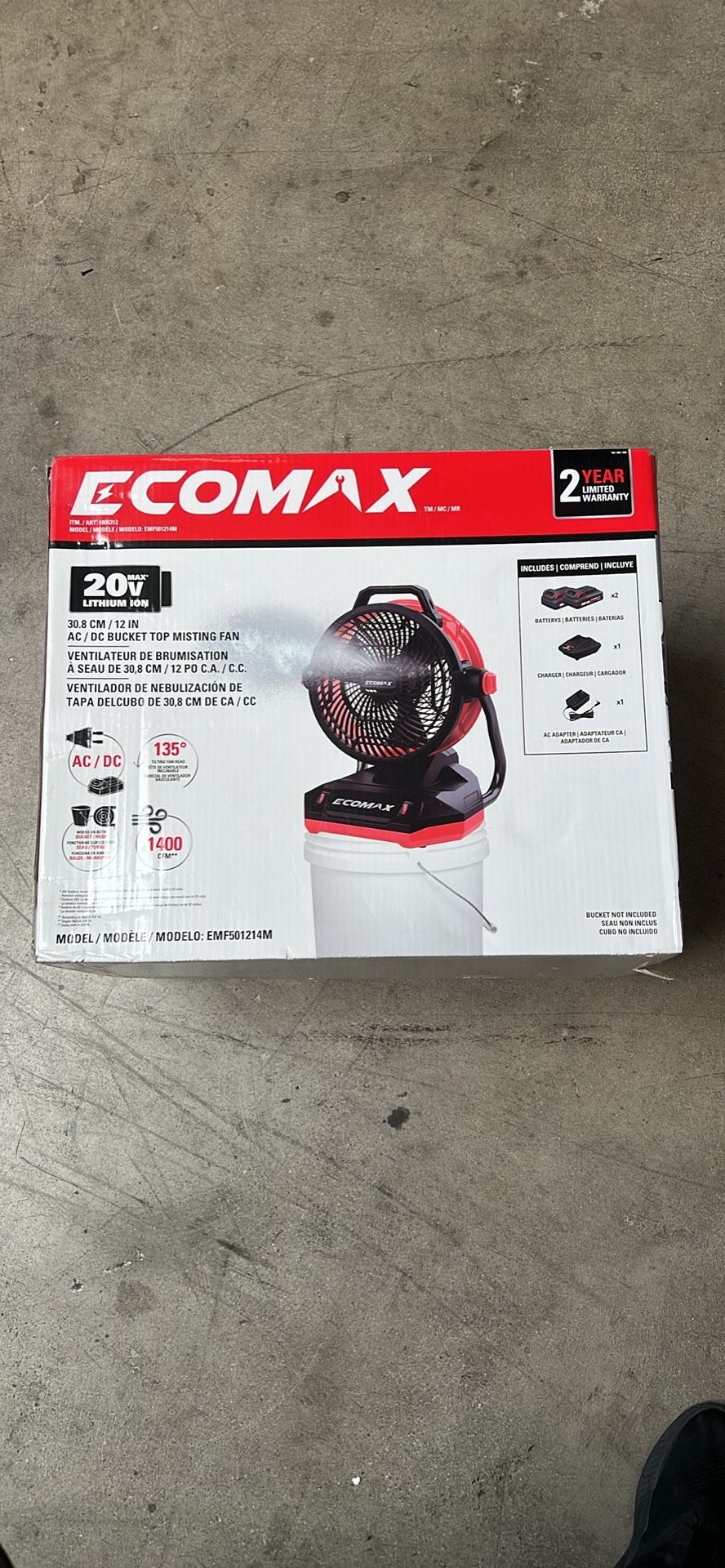 Ecomax AC/DC Bucket Top 12 Misting Fan brand new